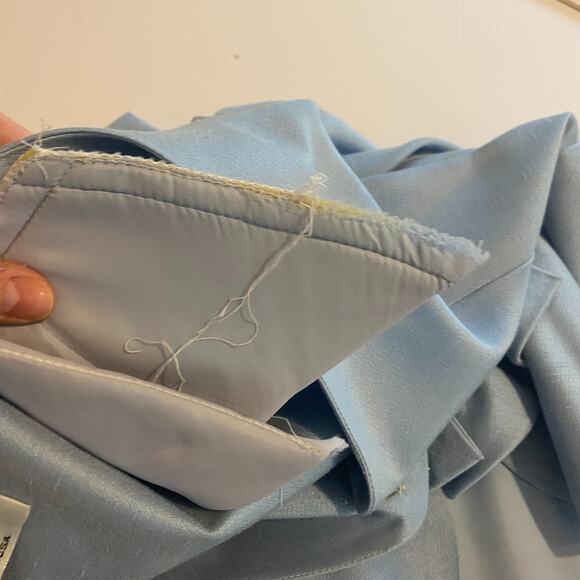 Vintage Kathie J Skirt Suit Set Sz 8 Blue Bow Rhinestone Peplum Shoulder Pads - Picture 7 of 12